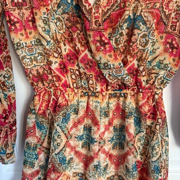 Show Me Your Mumu Boho Paisley Print Ruffle Hem Romper Long Sleeve Keyhole Small - Picture 5 of 9